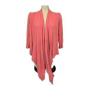 Ruby Rd. Lace-Trim Open Front Cardigan in Dusty Pink